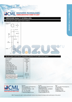 CMD333UWC datasheet - T-1 3/4 White LEDs