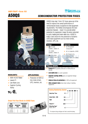 A50QS datasheet - SEMICONDUCTOR PROTECTION FUSES