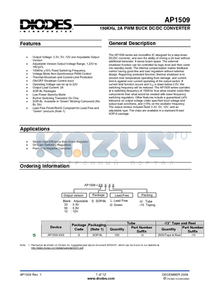 AP1509-12SL-U datasheet - 150KHz, 2A PWM BUCK DC/DC CONVERTER