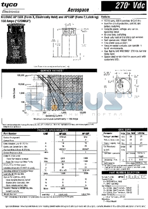 AP150PB57 datasheet - KILOVAC AP150X (FORM X, Electrically Held) and AP150P (Form P,Latching) 150 Amps