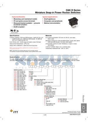 D108J12S215QA datasheet - Miniature Snap-in Power Rocker Switches