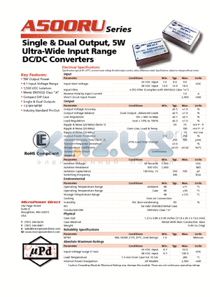 A517RU datasheet - Single & Dual Output, 5W Ultra-Wide Input Range DC/DC Converters