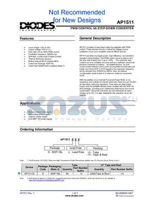 AP1511 datasheet - PWM CONTROL 5A STEP-DOWN CONVERTER