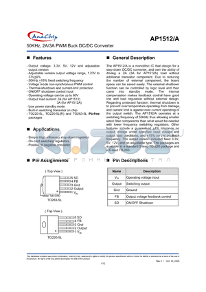 AP1512-12N datasheet - 50KHz, 2A/3A PWM Buck DC/DC Converter