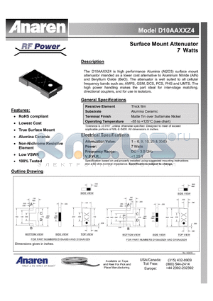 D10AA5Z4 datasheet - Surface Mount Attenuator