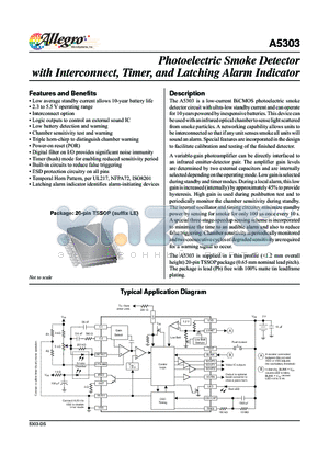 A5303SLETR-T datasheet - Photoelectric Smoke Detector with Interconnect, Timer, and Latching Alarm Indicator