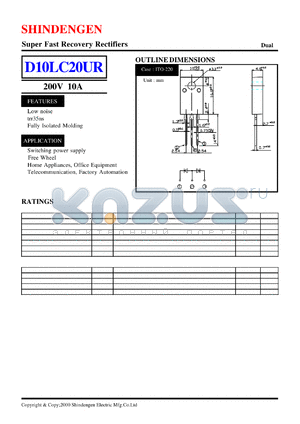 D10LC20UR datasheet - Super Fast Recovery Rectifiers(200V 10A)