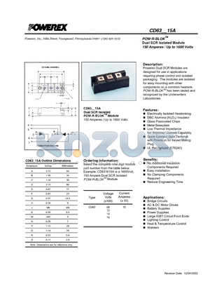 CD6315A datasheet - POW-R-BLOK Dual SCR Isolated Module 150 Amperes / Up to 1600 Volts