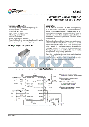A5348CA datasheet - The A5348 is a low-current, BiCMOS circuit providing all of the required features for an ionization-type smoke detector.