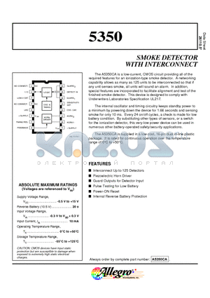 A5350CA datasheet - SMOKE DETECTOR WITH INTERCONNECT
