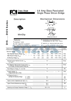 D10S datasheet - 0.8 Amp Glass Passivated Single Phase Silicon Bridge