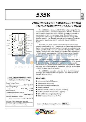 A5358CA datasheet - PHOTOELECTRIC SMOKE DETECTOR WITH INTERCONNECT AND TIMER