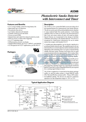 A5366CA datasheet - Photoelectric Smoke Detector with Interconnect and Timer