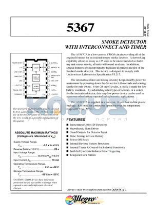 A5367CA datasheet - SMOKE DETECTOR WITH INTERCONNECT AND TIMER