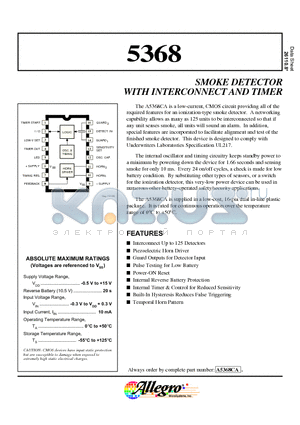 A5368CA datasheet - SMOKE DETECTOR WITH INTERCONNECT AND TIMER