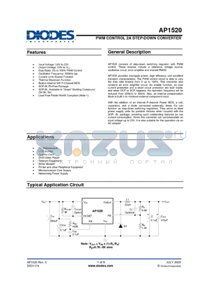 AP1520SL-13 datasheet - PWM CONTROL 2A STEP-DOWN CONVERTER