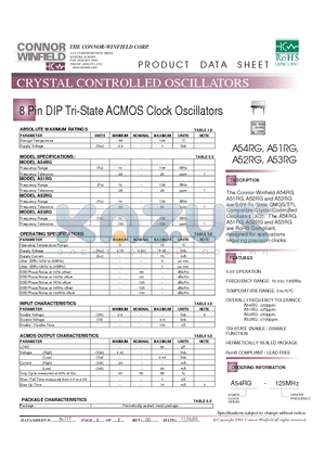 A53RG datasheet - 8 Pin DIP Tri-State ACMOS Clock Oscillators