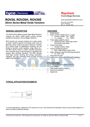 D11298-000 datasheet - 20mm Series Metal Oxide Varistors