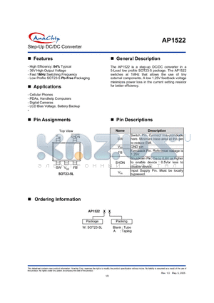 AP1522W datasheet - Step-Up DC/DC Converter