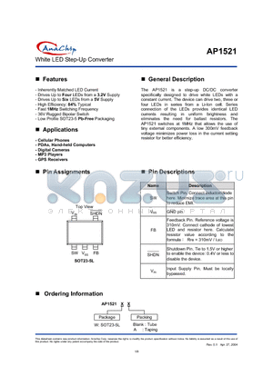 AP1521W datasheet - White LED Step-Up Converter