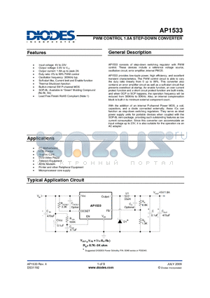 AP1533 datasheet - PWM CONTROL 1.8A STEP-DOWN CONVERTER