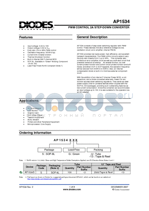 AP1534 datasheet - PWM CONTROL 2A STEP-DOWN CONVERTER