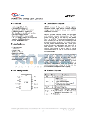 AP1537 datasheet - PWM Control 3A Step-Down Converter