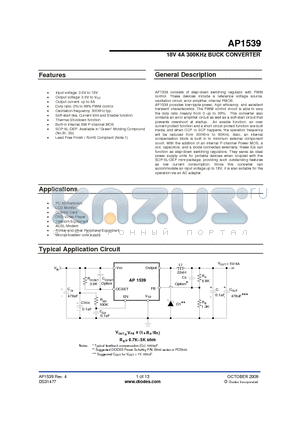 AP1539 datasheet - 18V 4A 300KHz BUCK CONVERTER