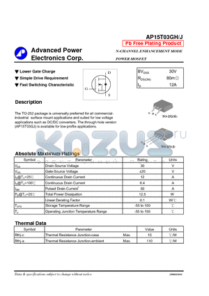 AP15T03GH datasheet - N-CHANNEL ENHANCEMENT MODE POWER MOSFET