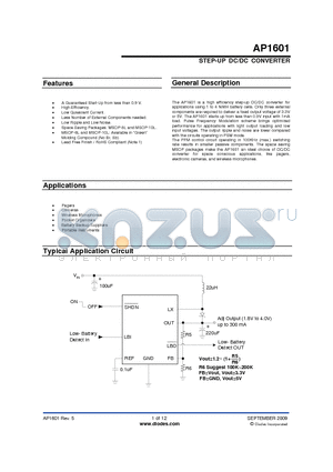 AP1601M10G-13 datasheet - STEP-UP DC/DC CONVERTER