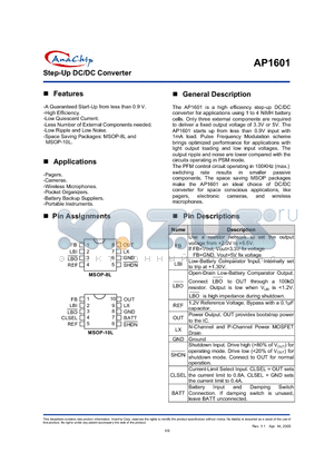 AP1601M10 datasheet - Step-Up DC/DC Converter