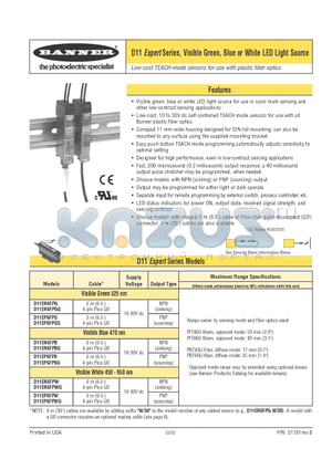 D11EP6FPW datasheet - D11 Expert Series, Visible Green, Blue or White LED Light Source