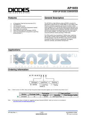 AP1603 datasheet - STEP-UP DC/DC CONVERTER