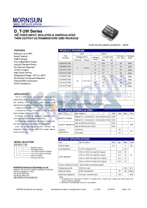 D120505T-2W datasheet - TWIN OUTPUT ULTRAMINIATURE SMD PACKAGE