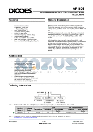 AP1605 datasheet - PWM/PFM DUAL-MODE STEP-DOWN SWITCHING REGULATOR