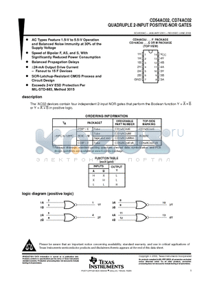 CD74AC02 datasheet - QUADRUPLE 2-INPUT POSITIVE-NOR GATES