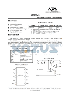 AZ88943 datasheet - High-Speed Limiting Post Amplifier