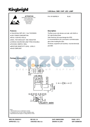 AP1608PBC datasheet - 1.6X0.8mm SMD CHIP LED LAMP