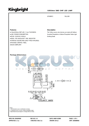 AP1608YC datasheet - 1.6X0.8mm SMD CHIP LED LAMP