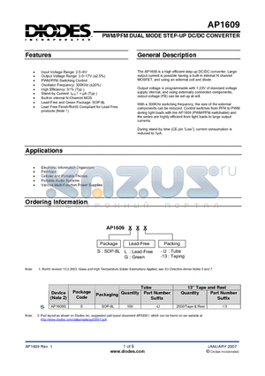 AP1609SG-U datasheet - PWM/PFM DUAL MODE STEP-UP DC/DC CONVERTER