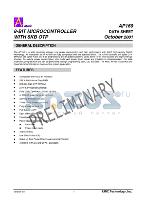 AP160F datasheet - 8-BIT MICROCONTROLLER WITH 8KB OTP