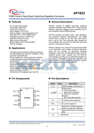 AP1623SLA datasheet - PWM Control Step-Down Switching Regulator-Converter