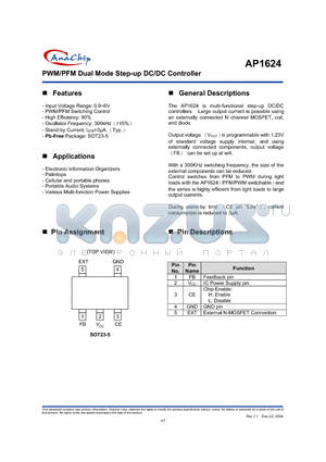 AP1624 datasheet - PWM/PFM Dual Mode Step-up DC/DC Controller