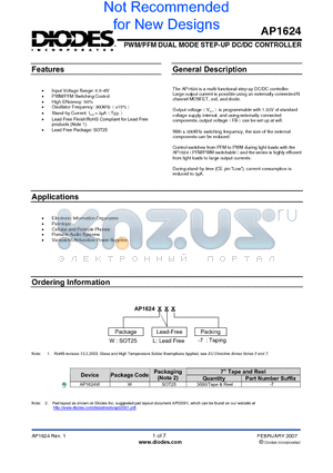 AP1624 datasheet - PWM/PFM DUAL MODE STEP-UP DC/DC CONTROLLER