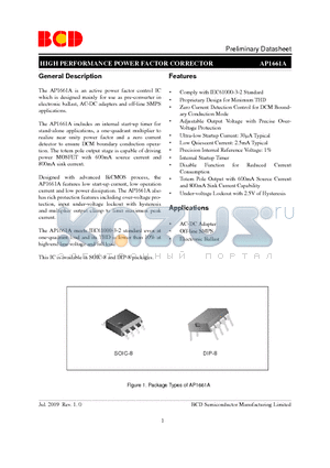 AP1661AM-G1 datasheet - HIGH PERFORMANCE POWER FACTOR CORRECTOR