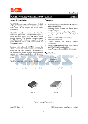 AP1661 datasheet - POWER FACTOR CORRECTION CONTROLLER