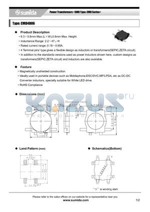 CMD4D06NP-6R8MC datasheet - Power Transformers <SMD Type: CMD Series>