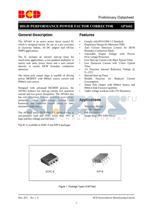 AP1662MTR-E1 datasheet - HIGH PERFORMANCE POWER FACTOR CORRECTOR