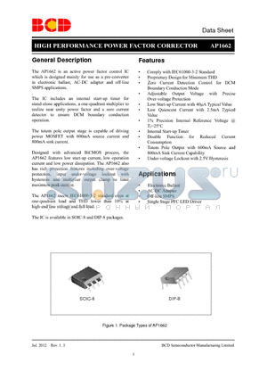 AP1662MTR-E1 datasheet - HIGH PERFORMANCE POWER FACTOR CORRECTOR