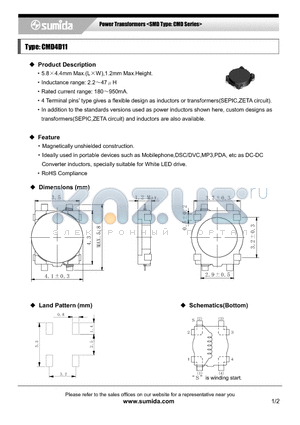 CMD4D11NP-150M datasheet - Power Transformers